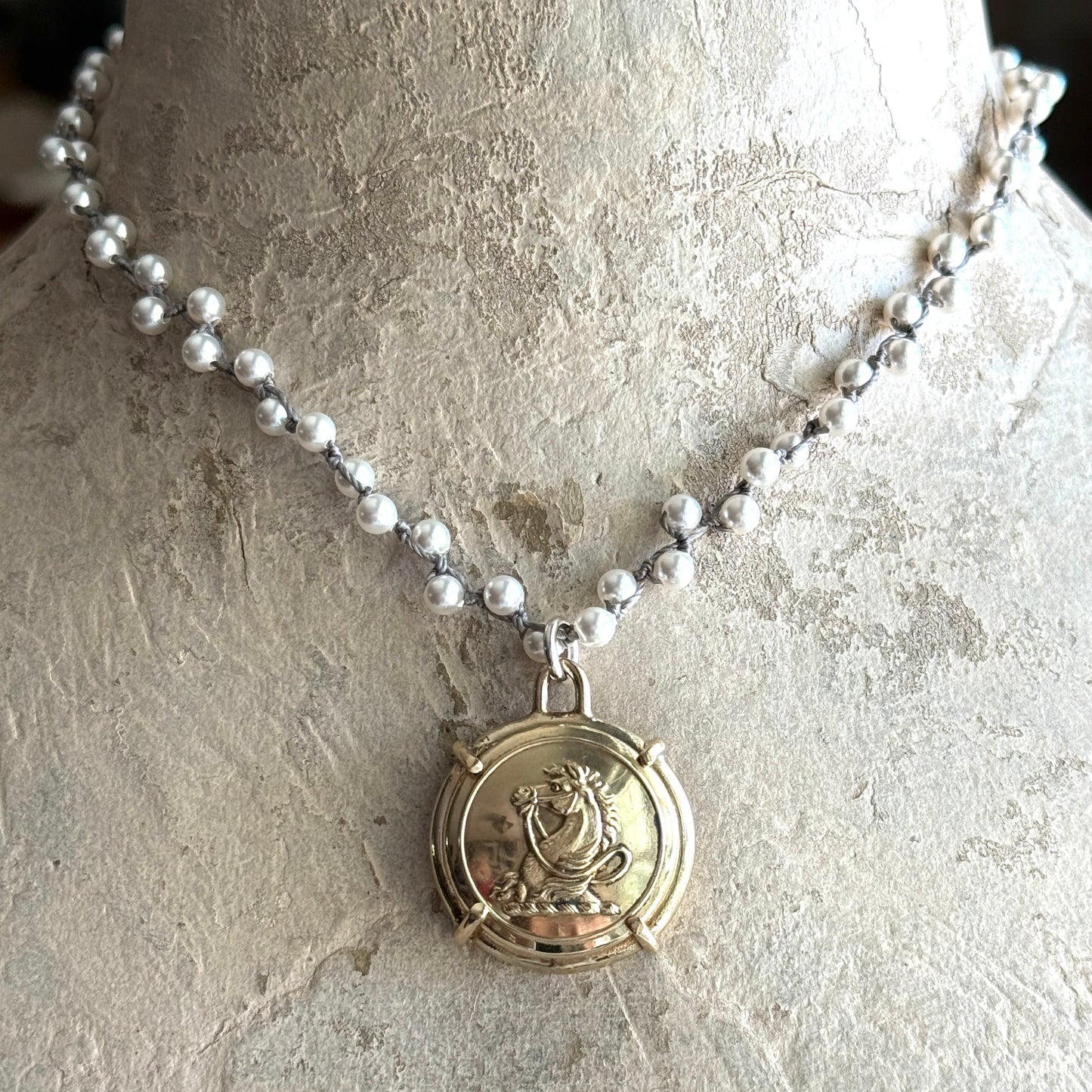 Brass Livery Button Horse Necklace