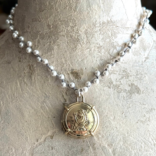 Brass Livery Button Horse Necklace