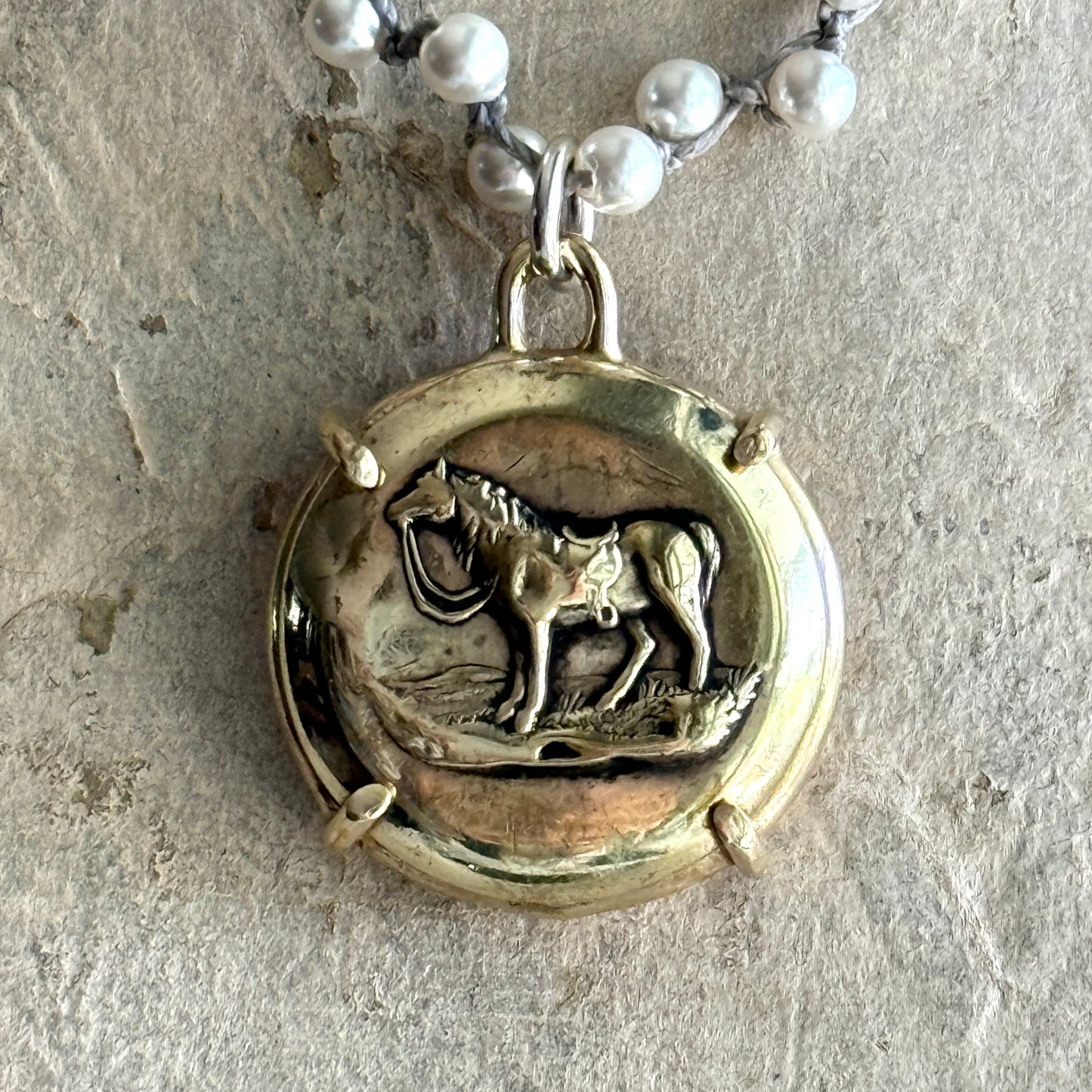 Bronze Handsome Horse Button Necklace