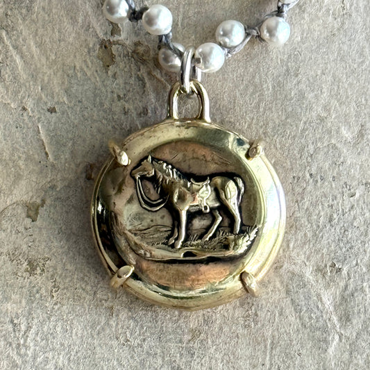 Bronze Handsome Horse Button Necklace
