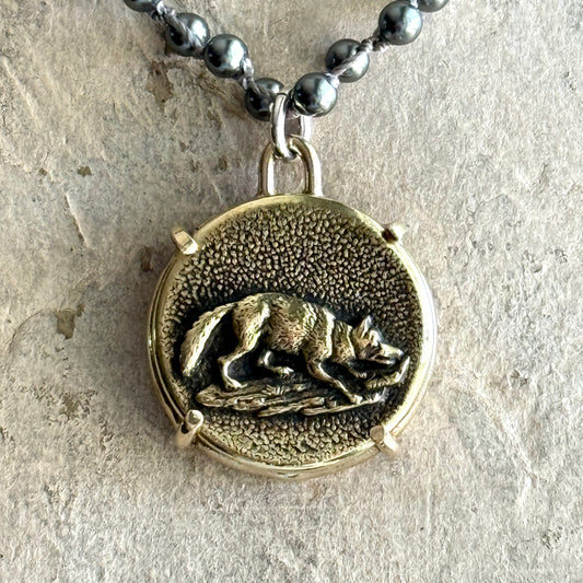 Bronze Fine Fox Button Necklace