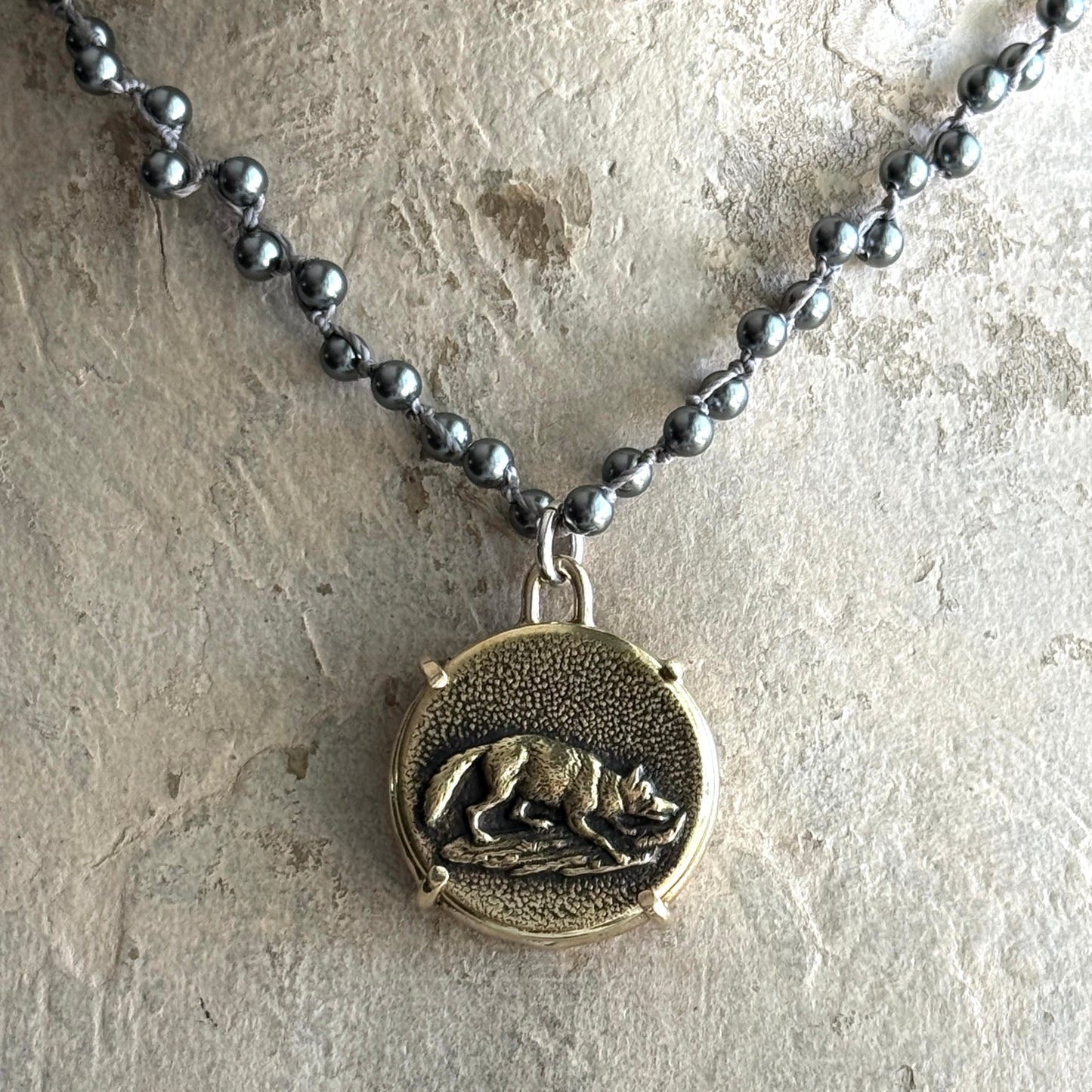 Bronze Fine Fox Button Necklace