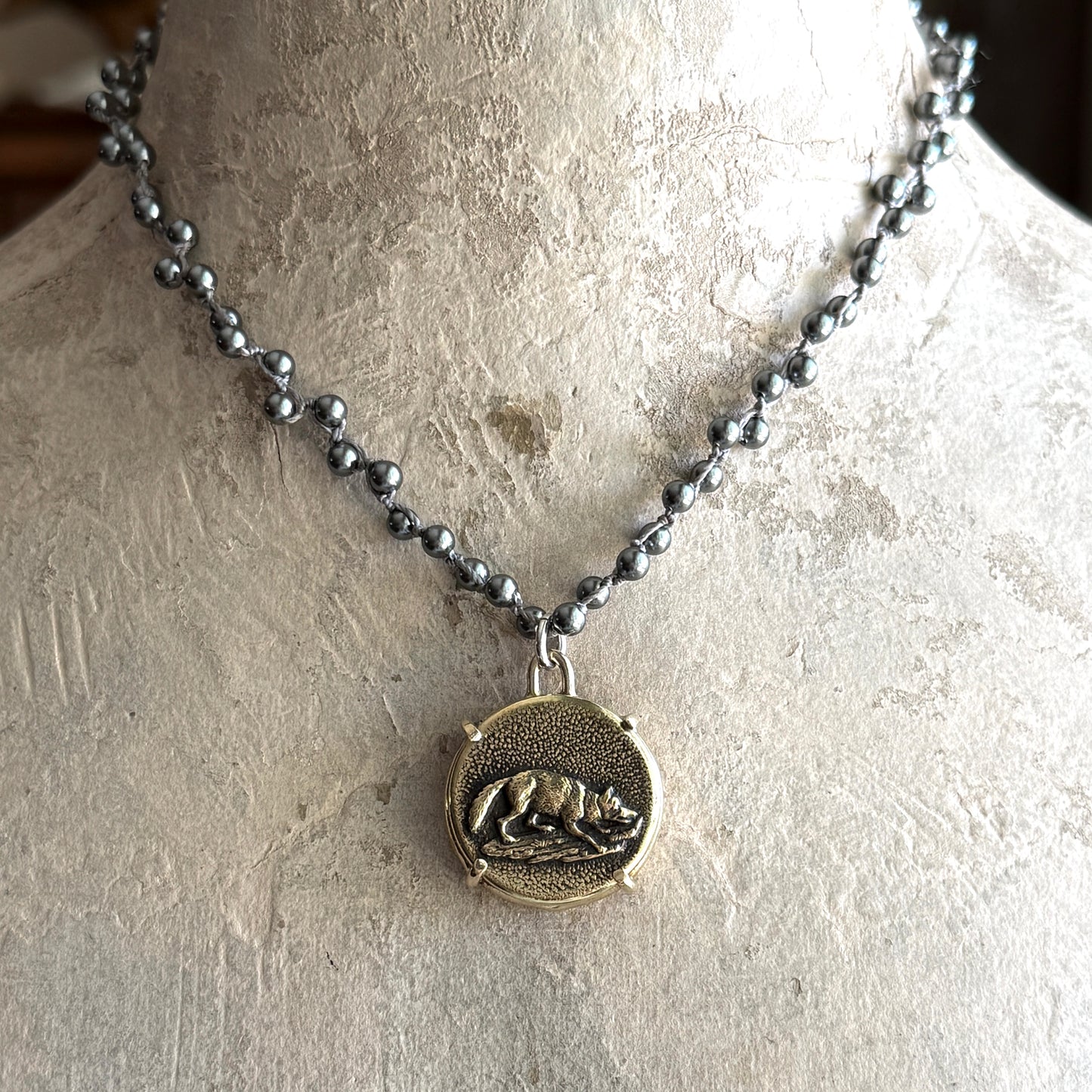 Bronze Fine Fox Button Necklace