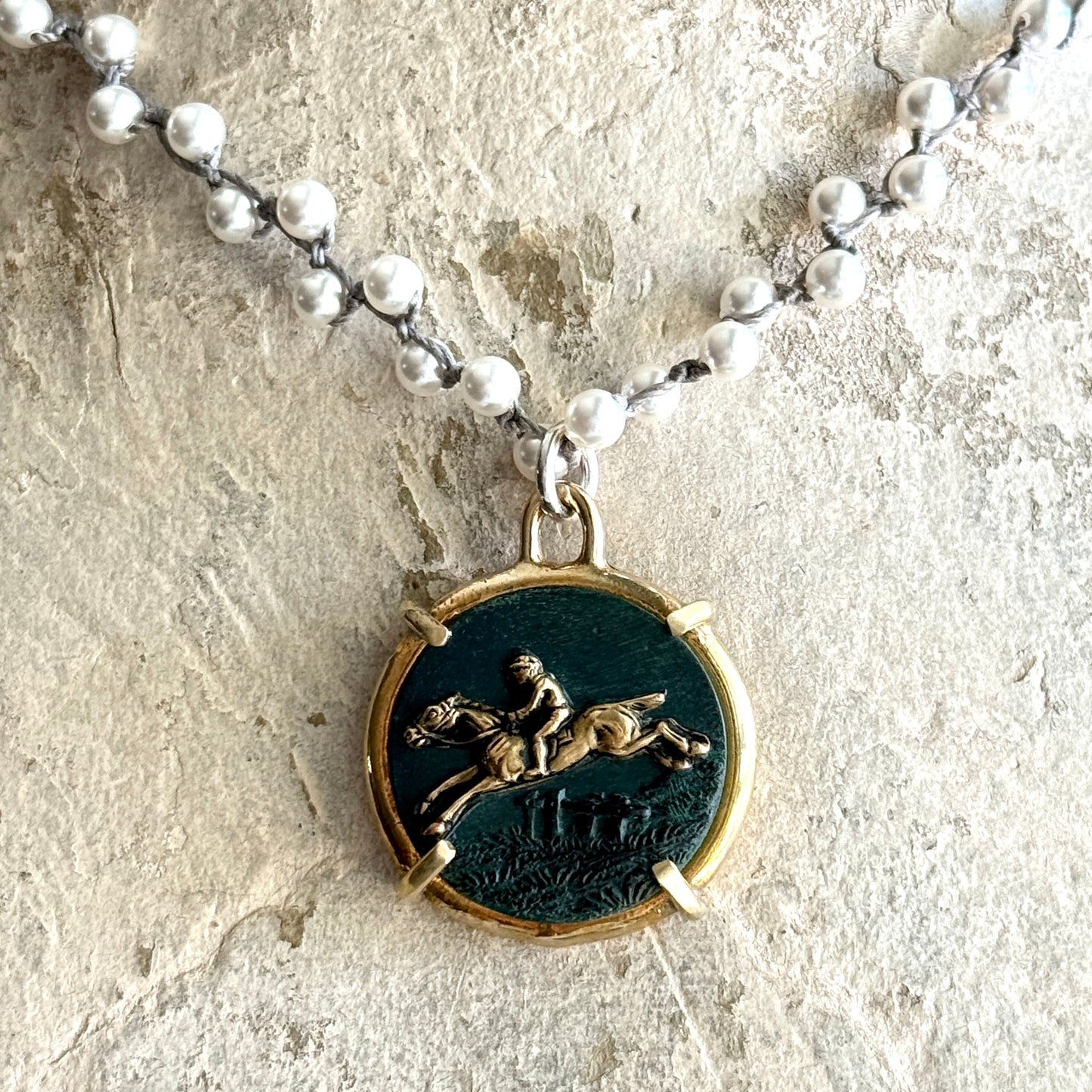 Gilded Composition Horse Button Necklace