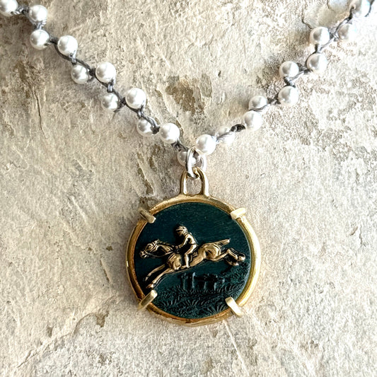 Gilded Composition Horse Button Necklace