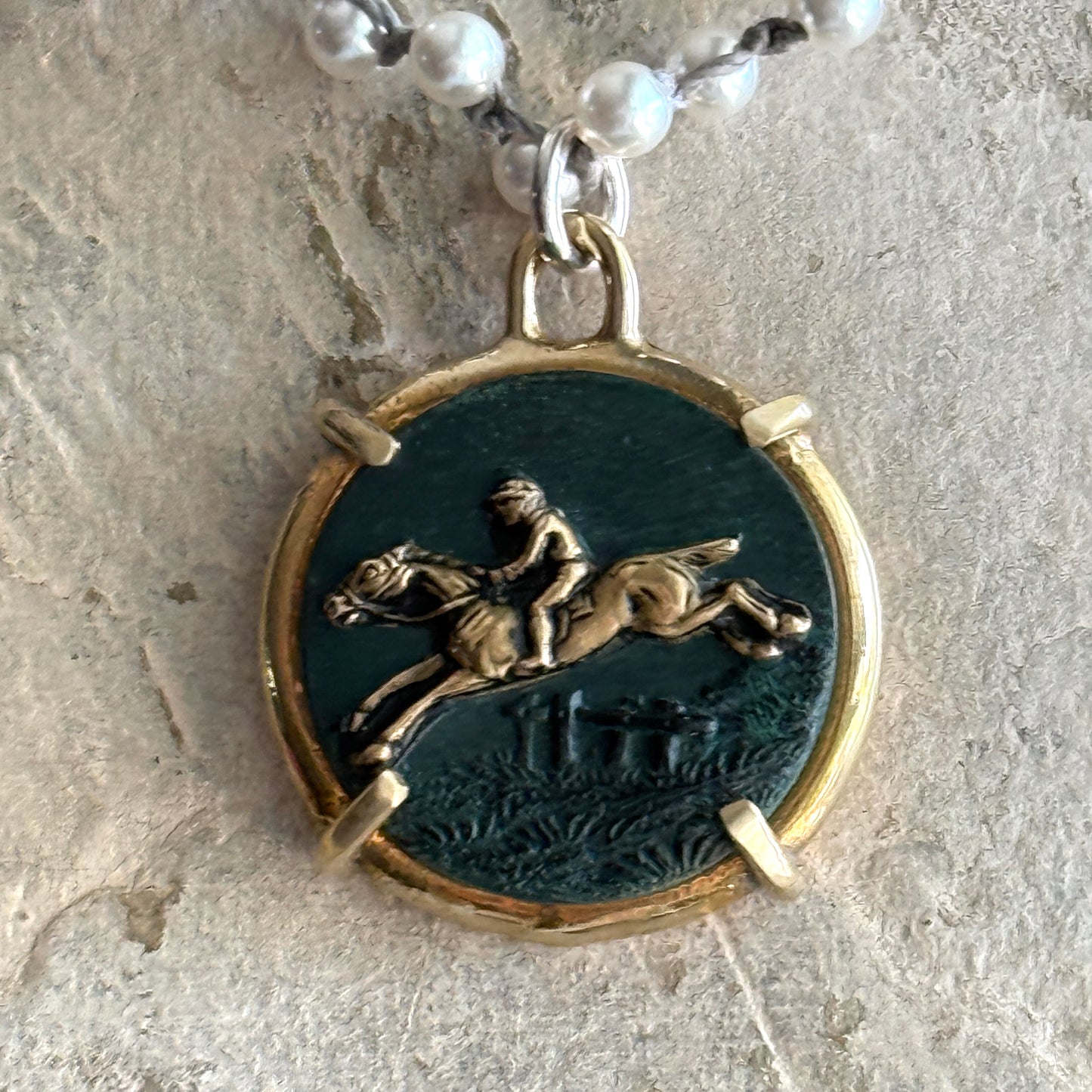 Gilded Composition Horse Button Necklace