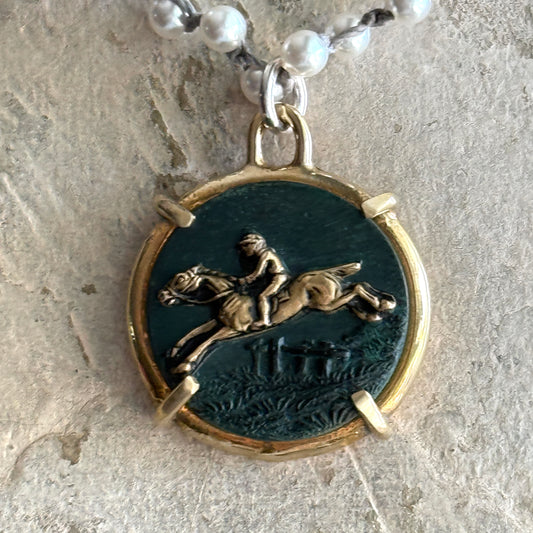 Gilded Composition Horse Button Necklace