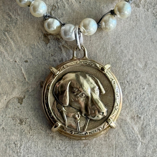 Bronze Handsome Hound Button Necklace