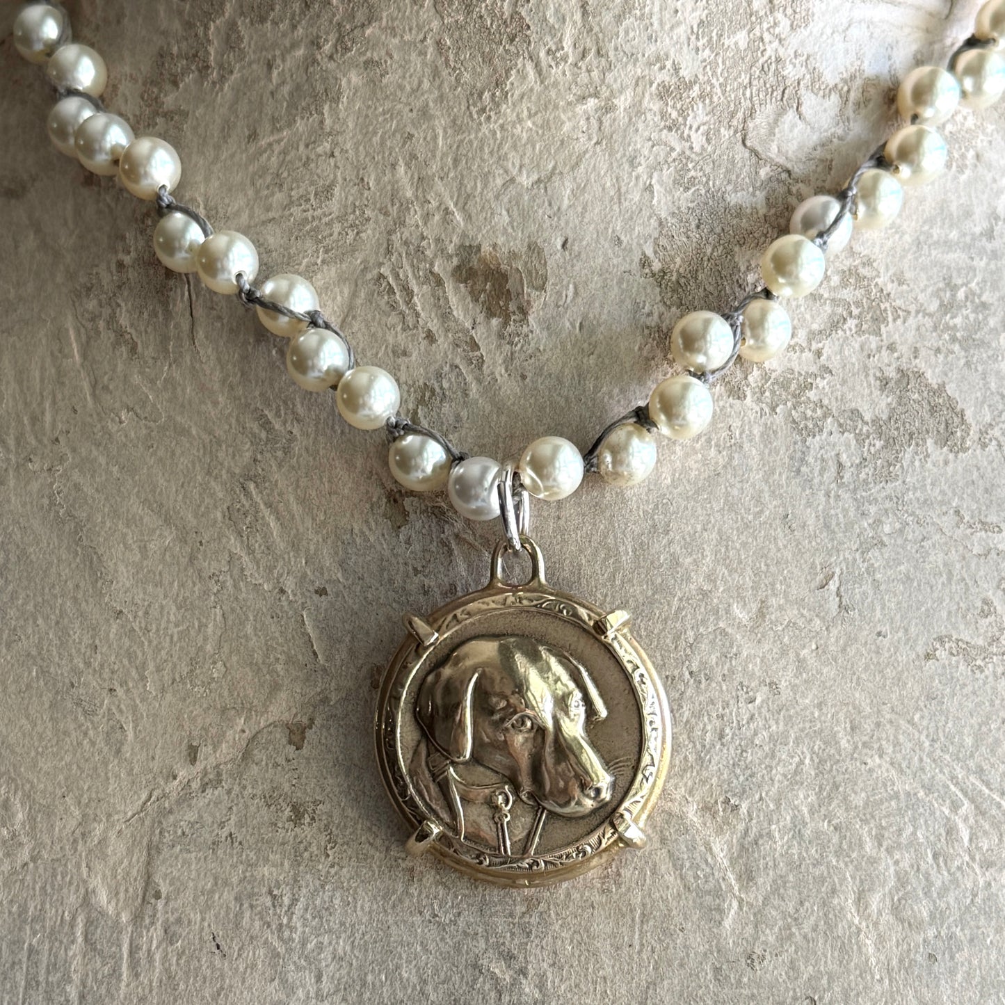 Bronze Handsome Hound Button Necklace