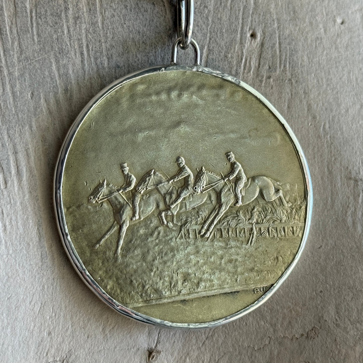 Vintage Dutch Gold Wash Steeplechase Horse Medal on Sterling Chain
