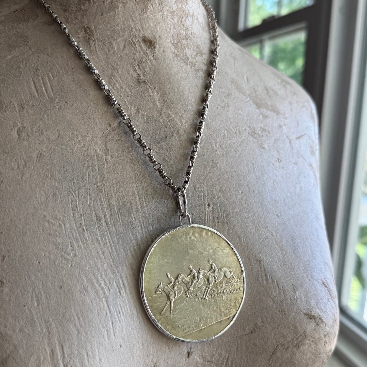Vintage Dutch Gold Wash Steeplechase Horse Medal on Sterling Chain