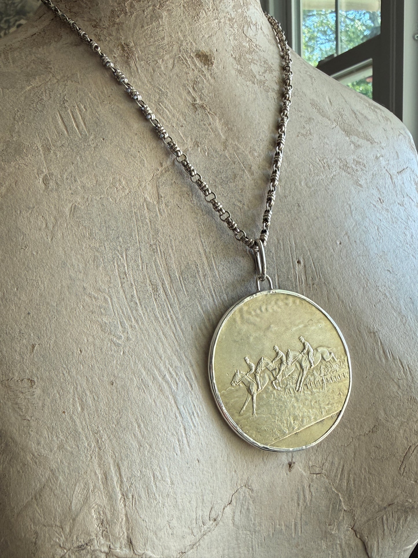 Vintage Dutch Gold Wash Steeplechase Horse Medal on Sterling Chain