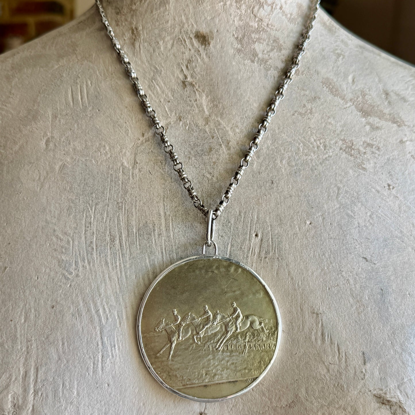 Vintage Dutch Gold Wash Steeplechase Horse Medal on Sterling Chain