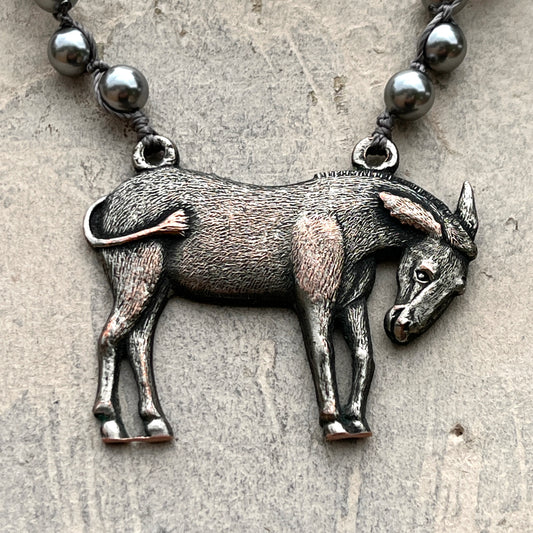 Vintage Mule Brooch on Pearl Necklace
