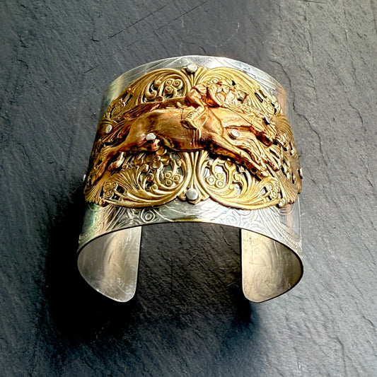 Silver Platter Horse Racing Cuff Bracelet