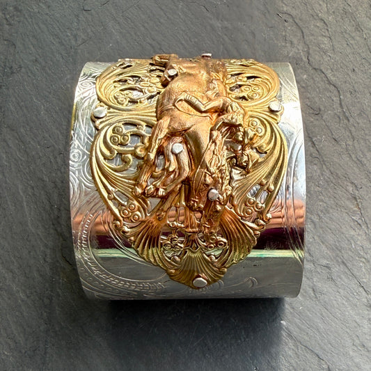 Silver Platter Horse Racing Cuff Bracelet
