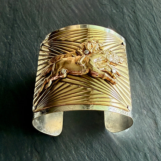 Silver Platter Horse Racing Cuff Bracelet