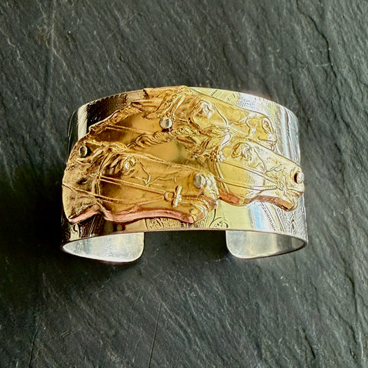 Silver Platter Triple Horsehead Cuff Bracelet