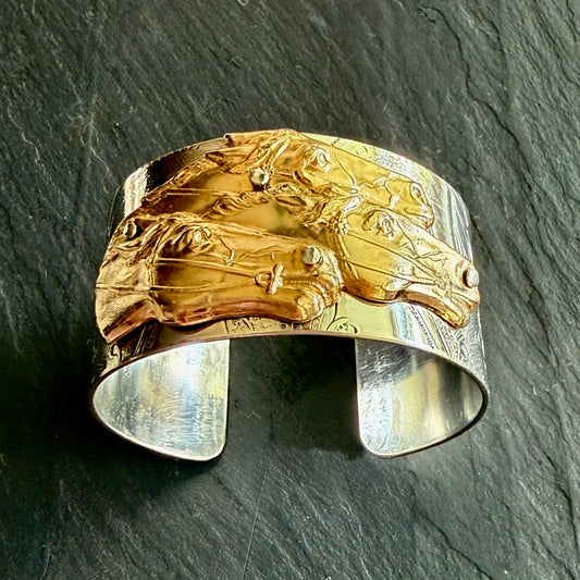 Silver Platter Triple Horsehead Cuff Bracelet