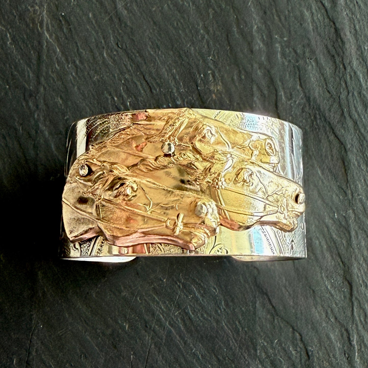 Silver Platter Triple Horsehead Cuff Bracelet