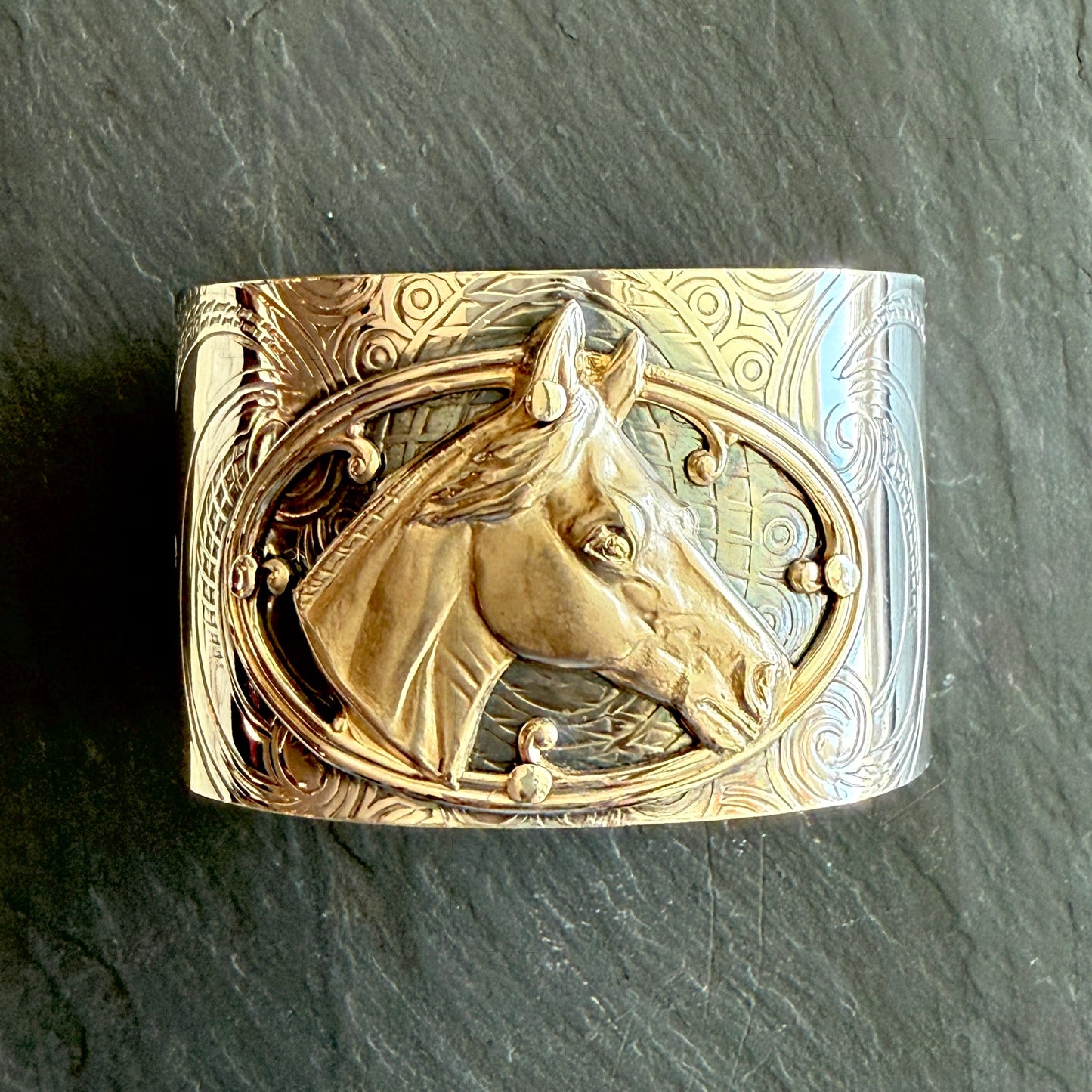Silver Platter Horse Head Cuff Bracelet