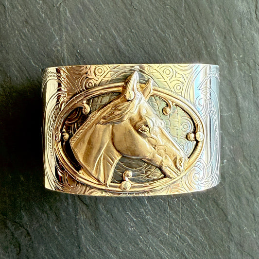 Silver Platter Horse Head Cuff Bracelet