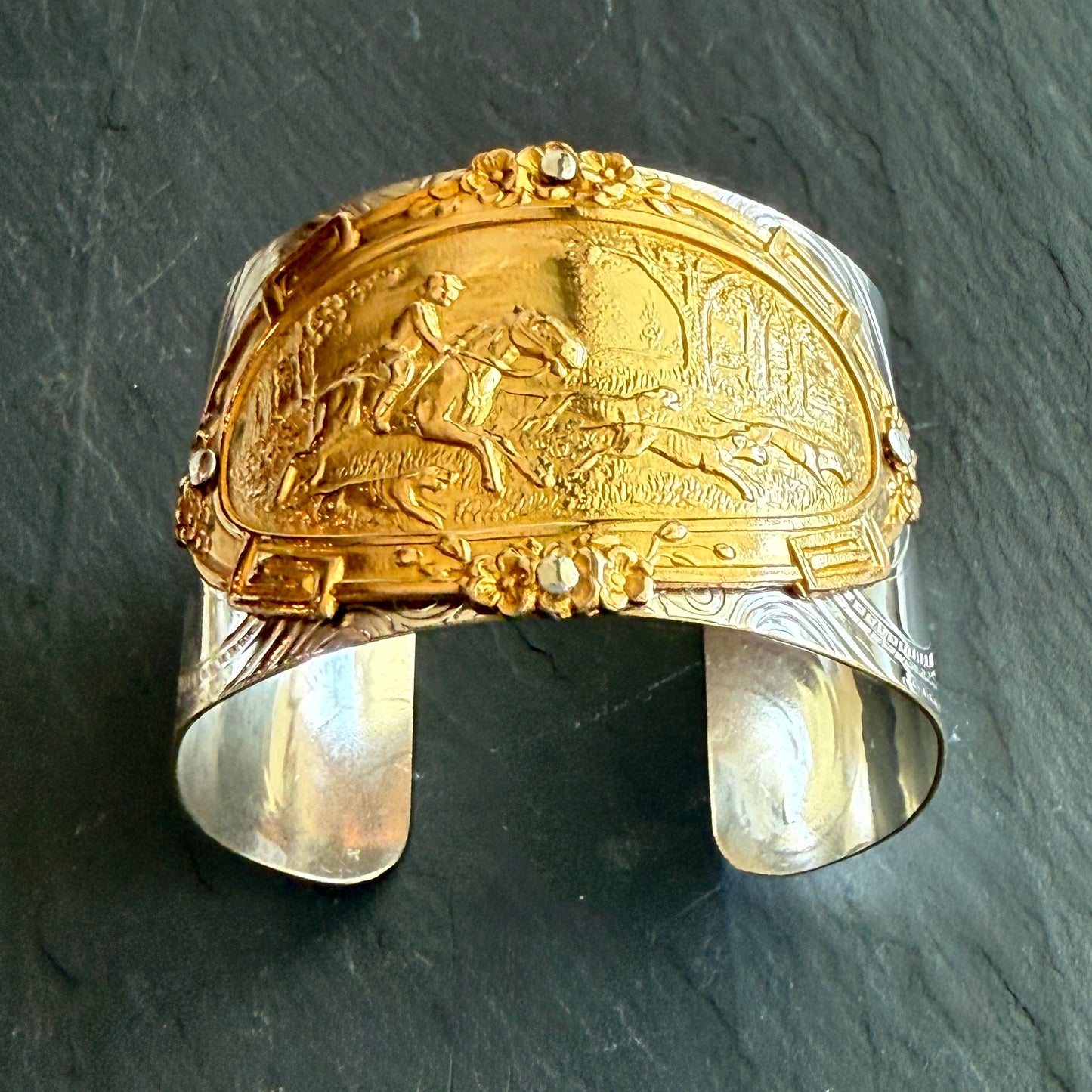 Silver Platter Foxhunting Cuff Bracelet