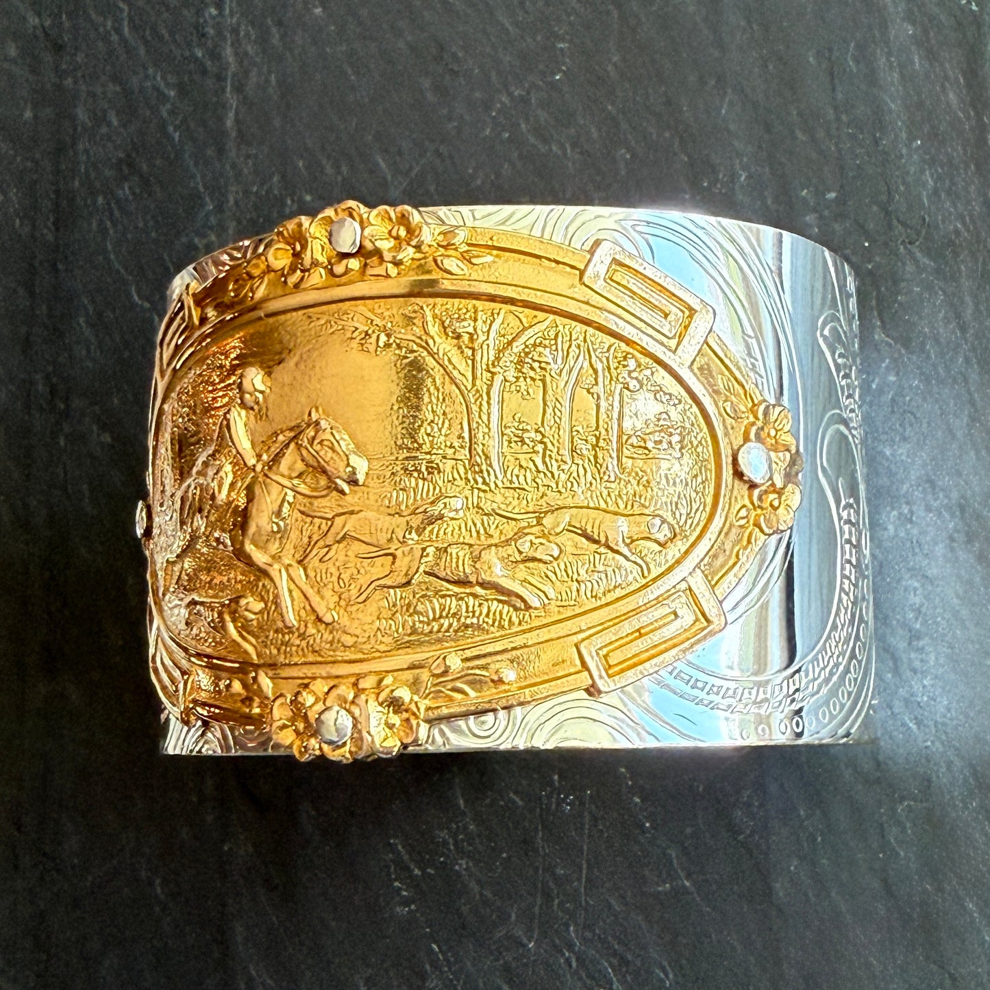 Silver Platter Foxhunting Cuff Bracelet