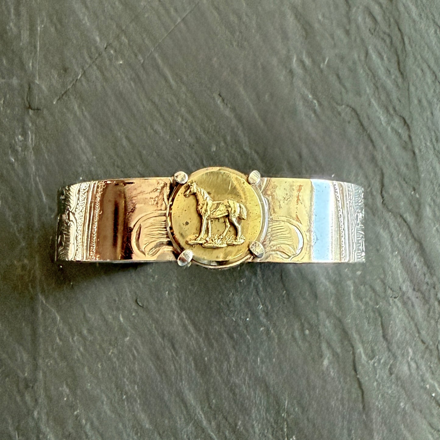 Silver Platter Horse Button Cuff Bracelet