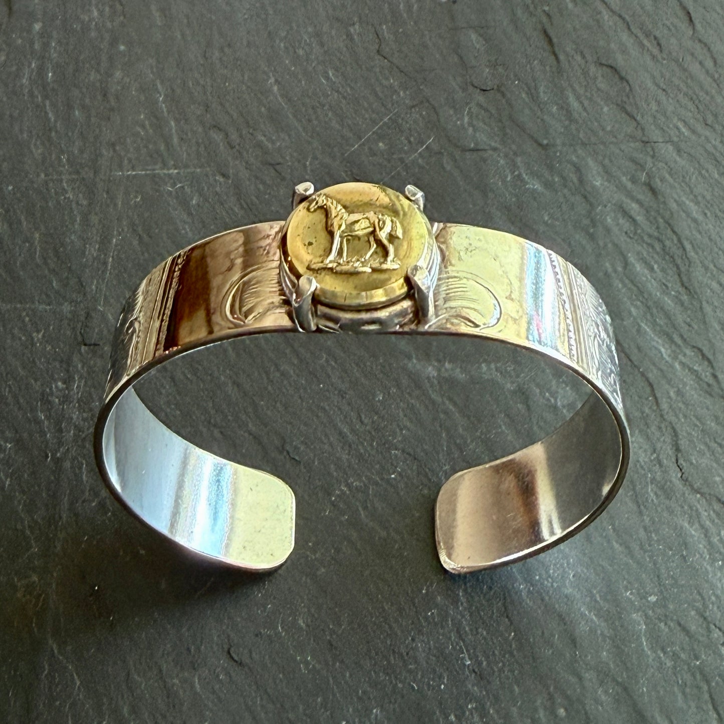 Silver Platter Horse Button Cuff Bracelet