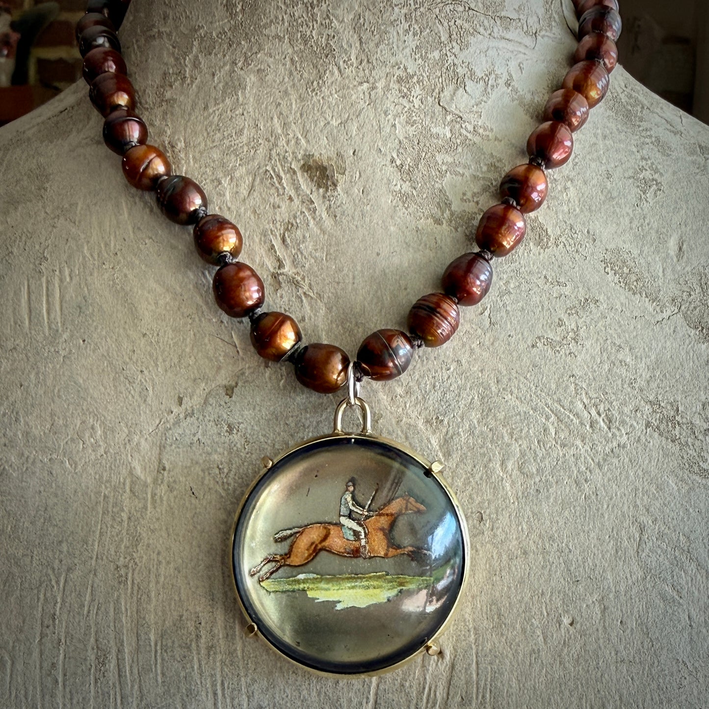 Vintage Racing Bridle Rosette on Pearl Necklace