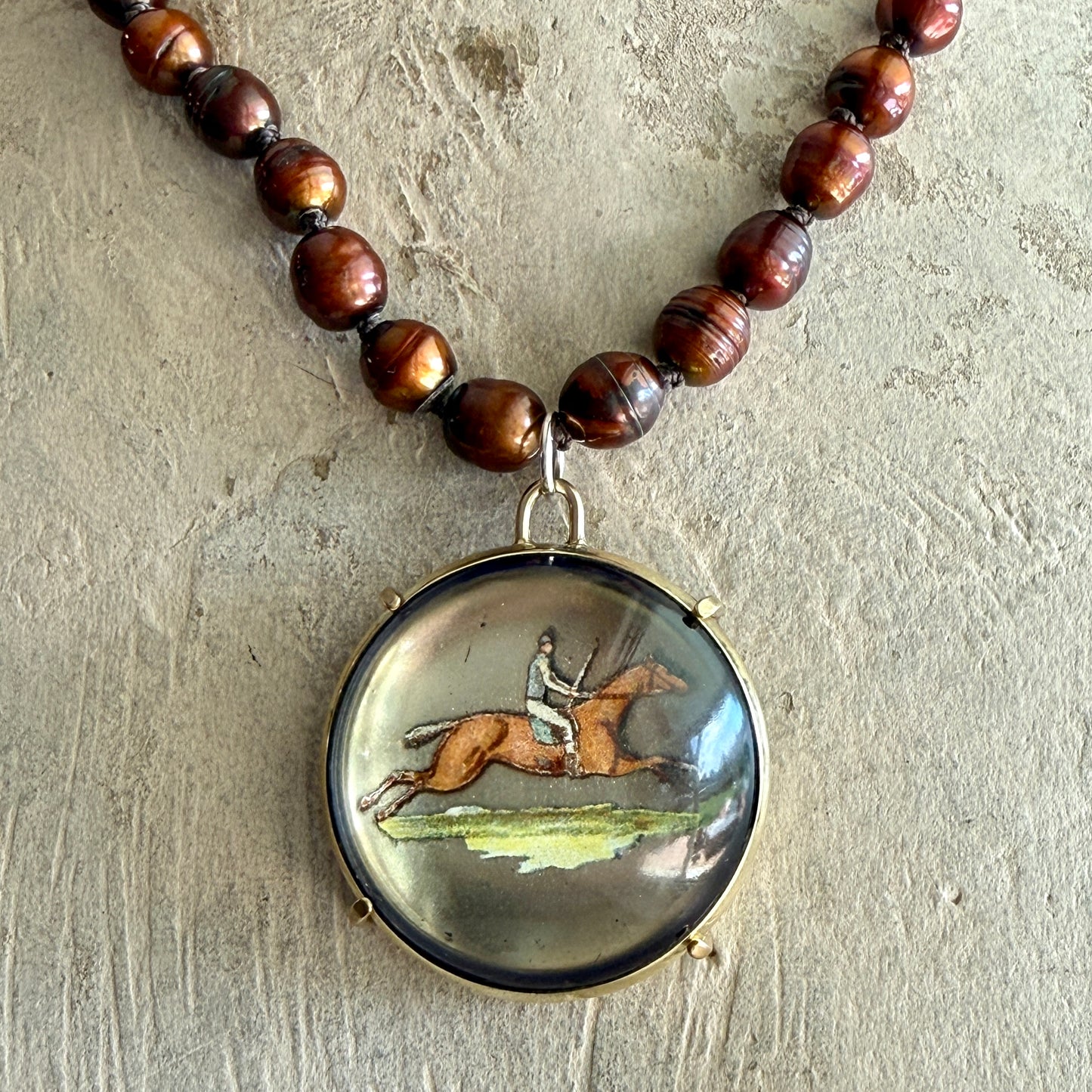 Vintage Racing Bridle Rosette on Pearl Necklace