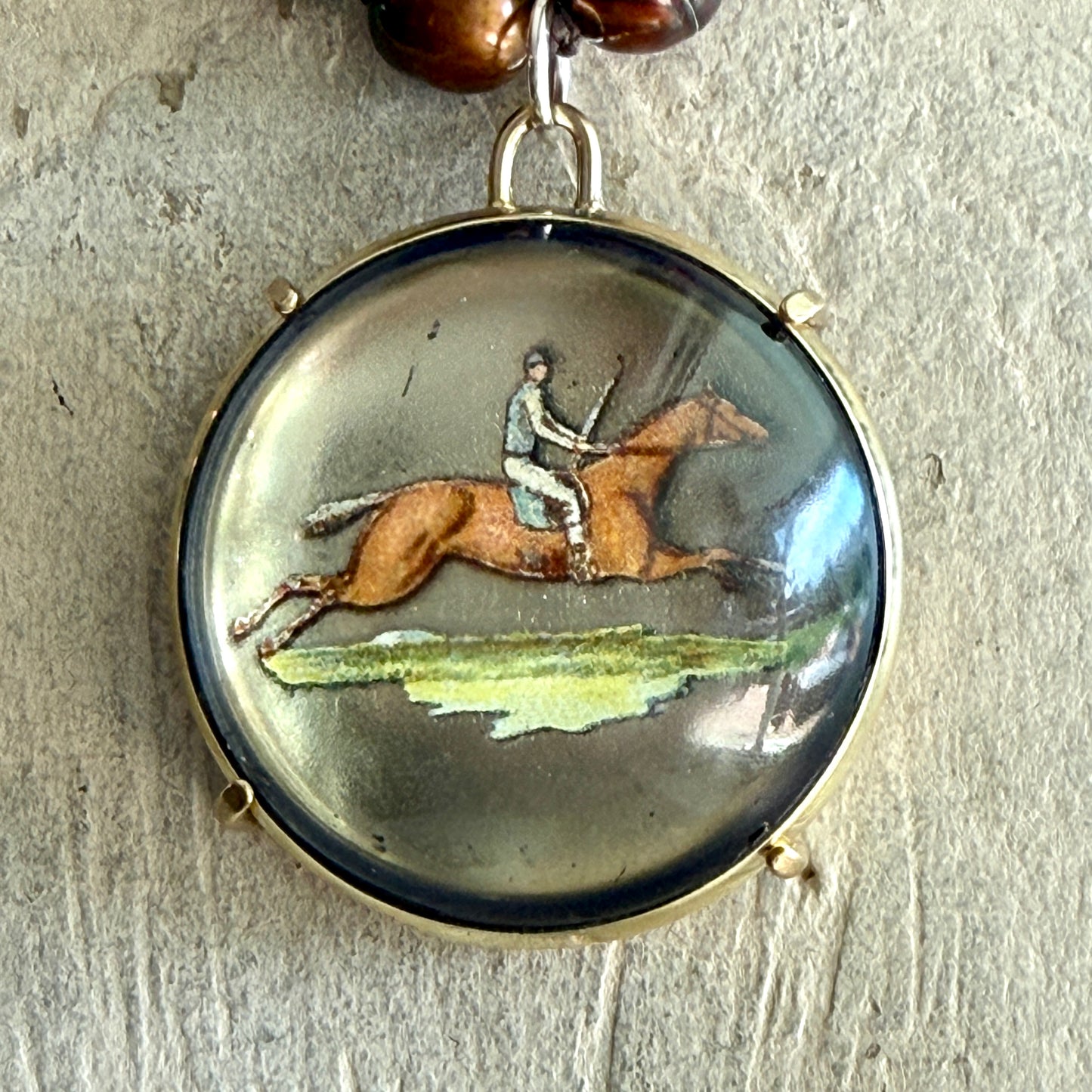 Vintage Racing Bridle Rosette on Pearl Necklace