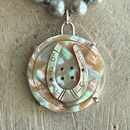 Large Mother of Pearl Horseshoe Necklace
