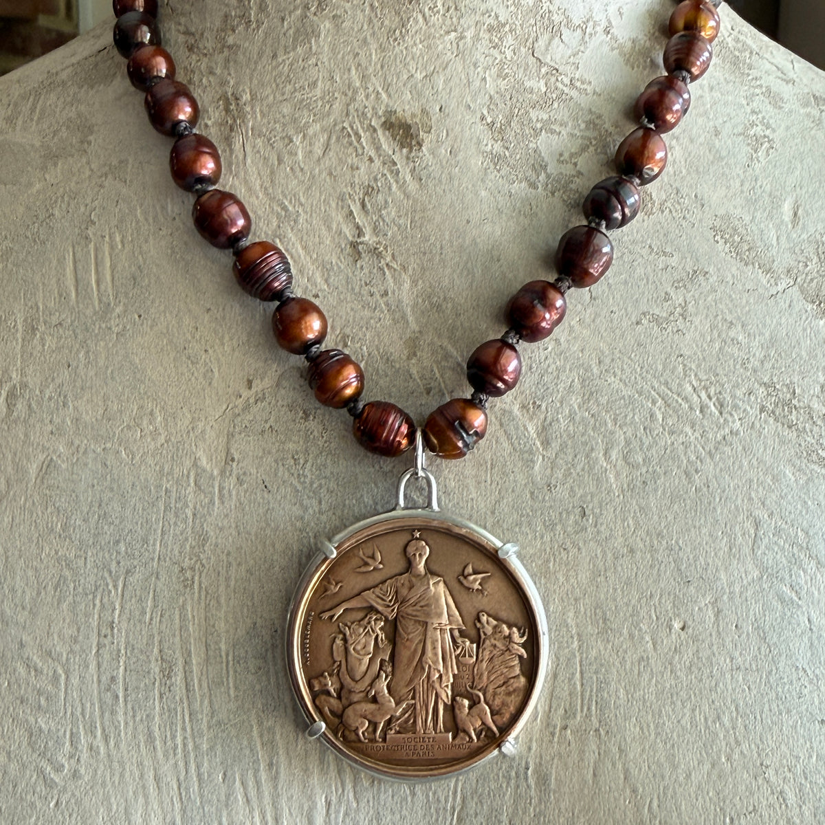 1897 Protectrice Medal on Copper Freshwater Pearls