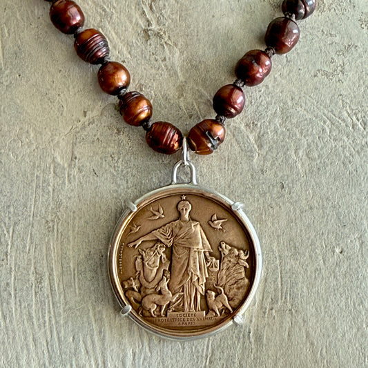 1897 Protectrice Medal on Copper Freshwater Pearls