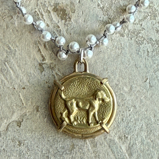 Brass Retriever Dog Button Necklace