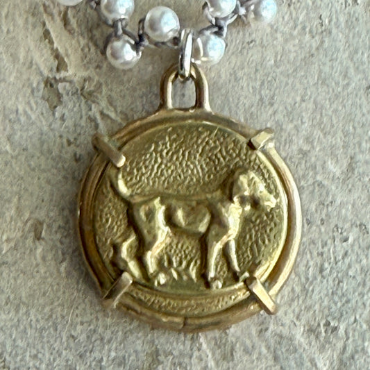 Brass Retriever Dog Button Necklace