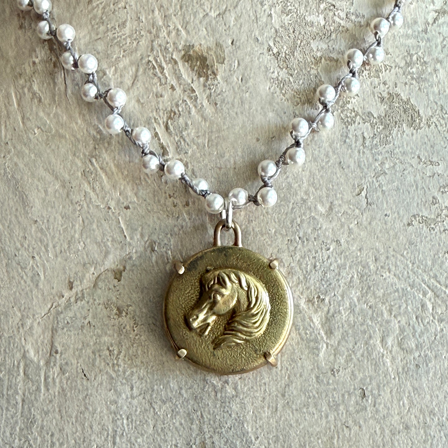 Brass Baroque Horse Button Necklace