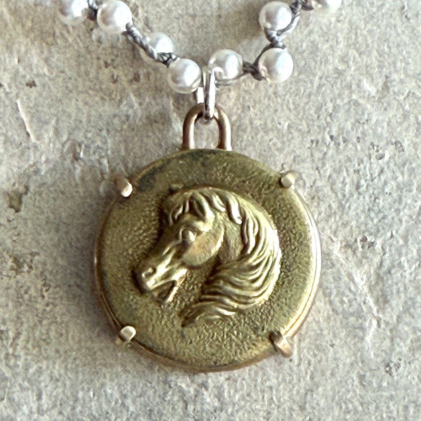 Brass Baroque Horse Button Necklace