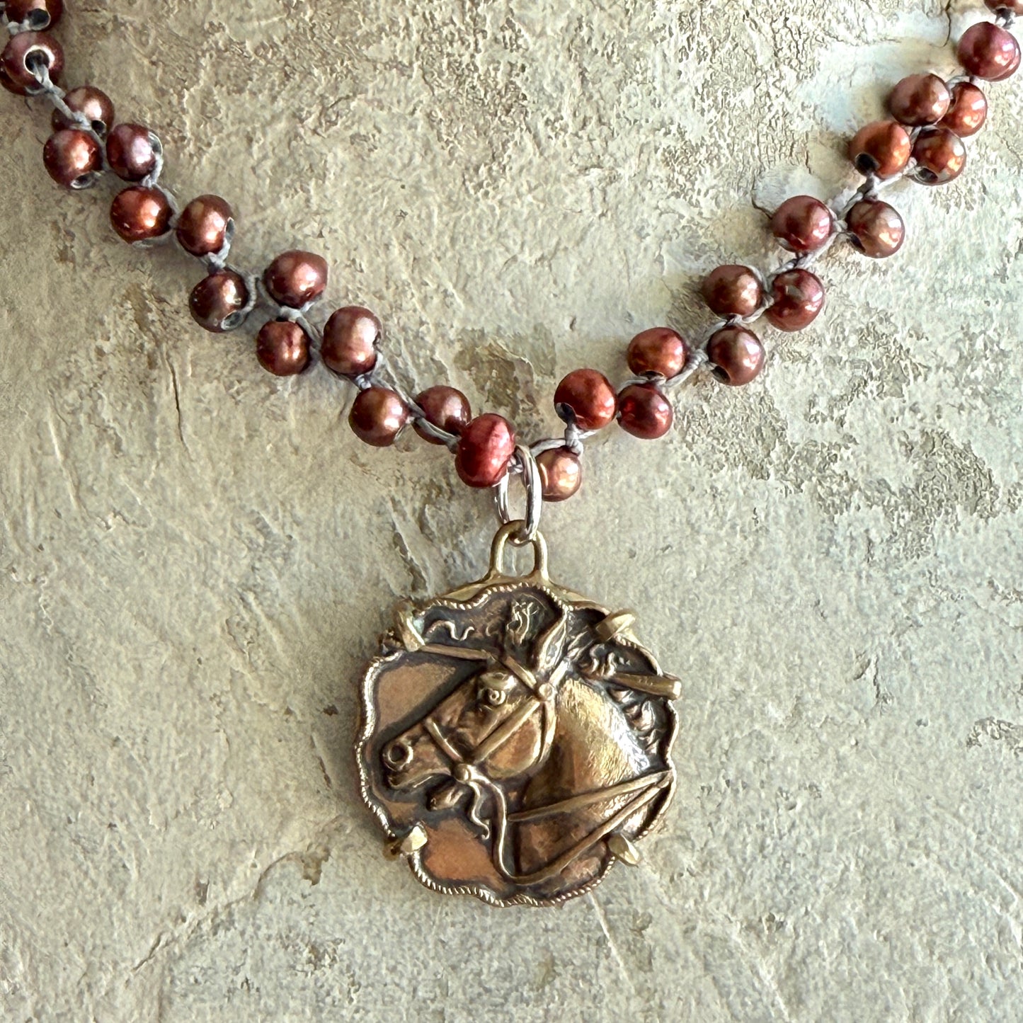 Vintage Classic Horse Button Necklace