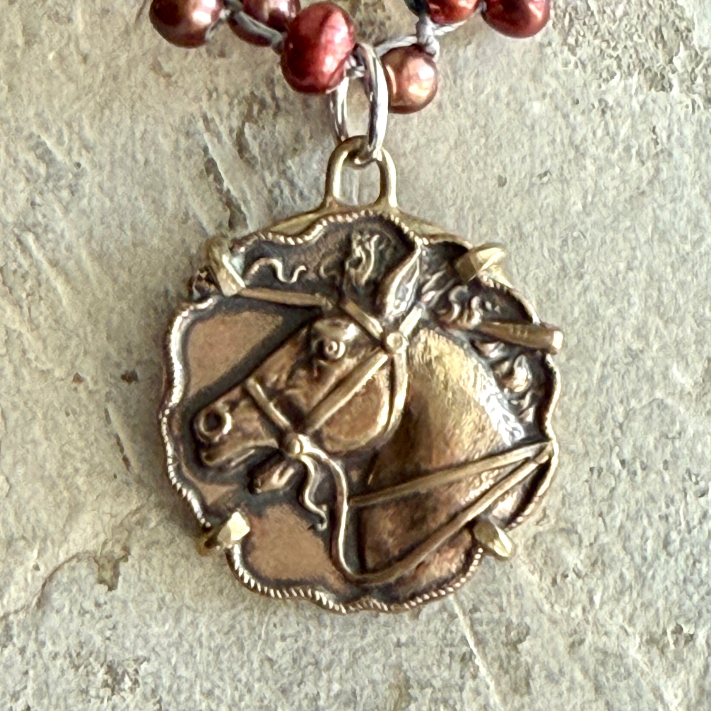 Vintage Classic Horse Button Necklace
