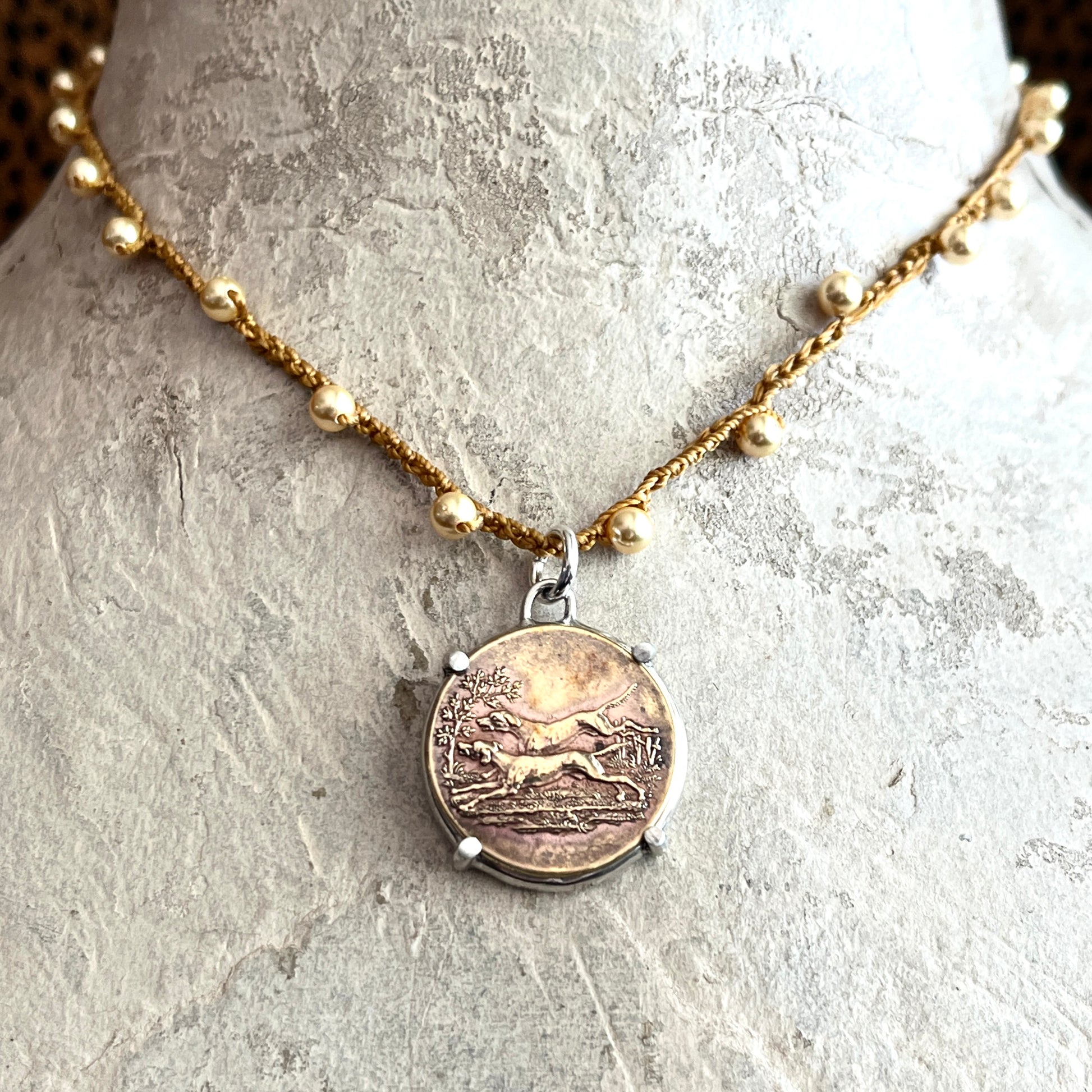 Hound Couple Button Necklace