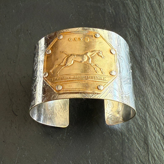 Silver Platter Jockey Club Cuff Horse Bracelet