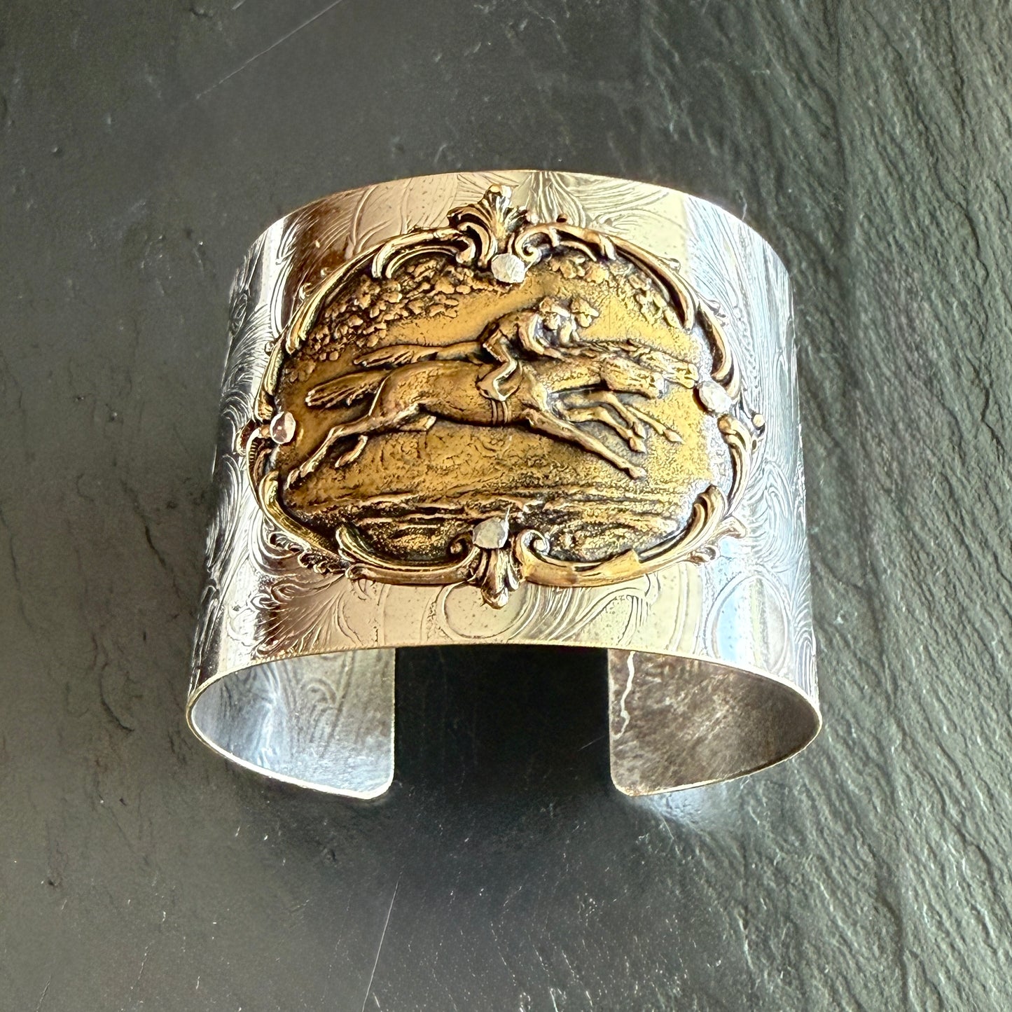 Silver Platter Horse Racing Cuff Bracelet - 2