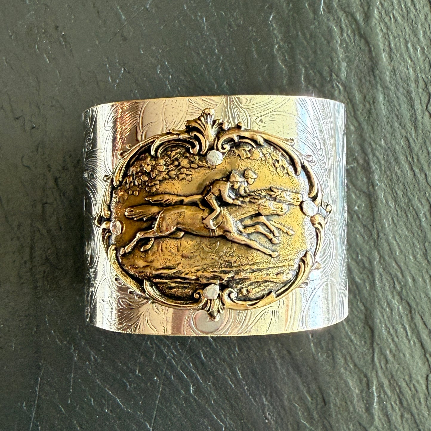 Silver Platter Horse Racing Cuff Bracelet - 2