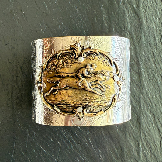 Silver Platter Horse Racing Cuff Bracelet - 2