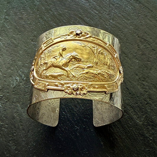 Silver Platter Foxhunting Cuff Bracelet