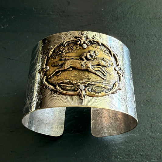 Silver Platter Horse Racing Cuff Bracelet - 2