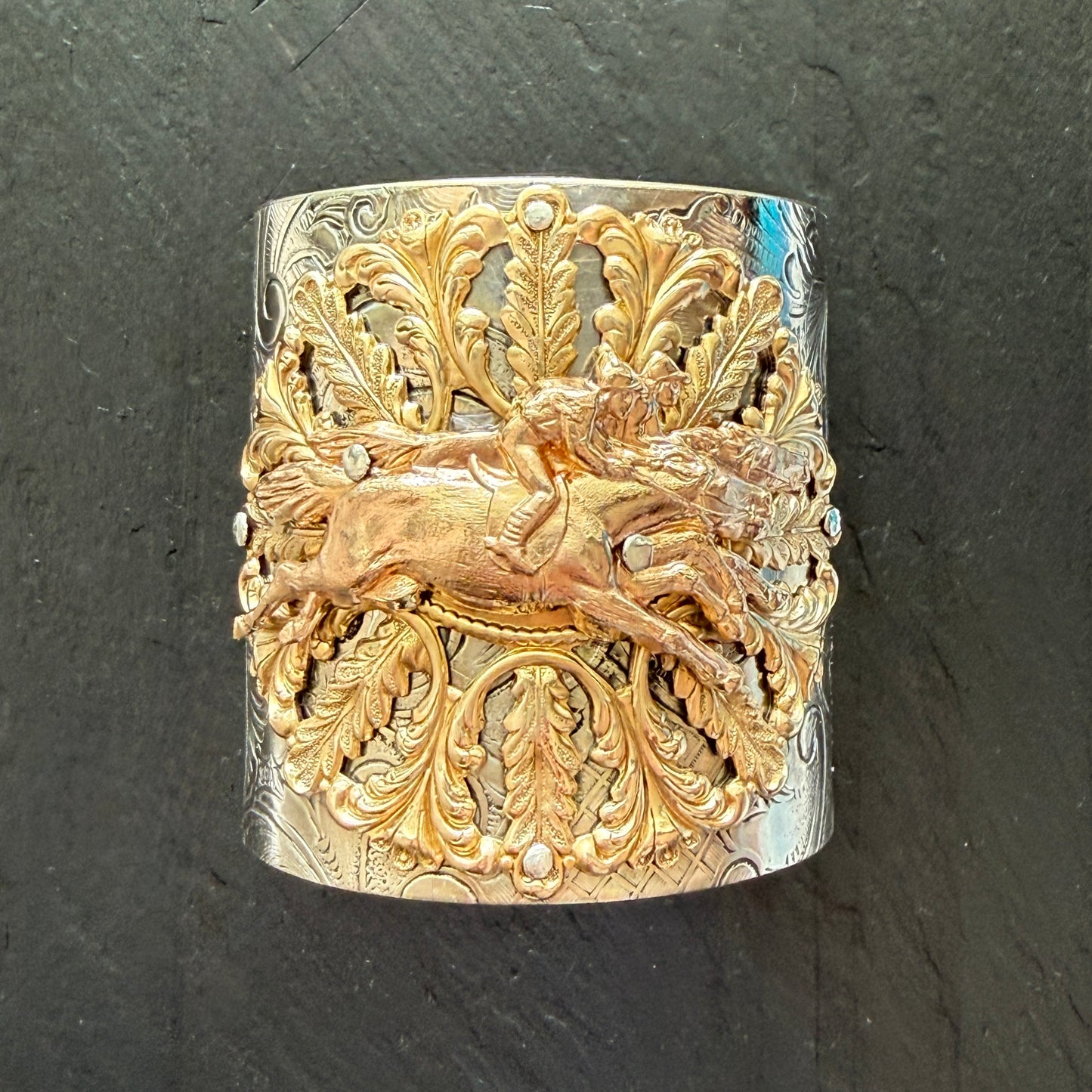 Silver Platter Horse Racing Cuff Bracelet - 2